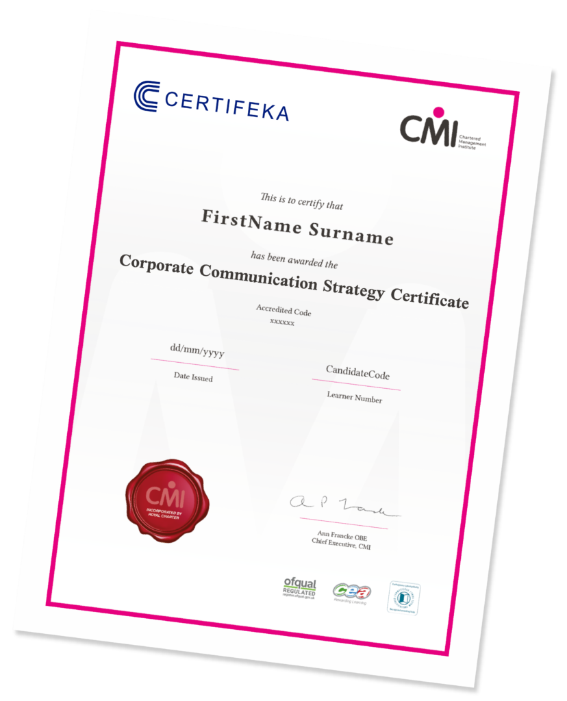 Corporate Communication Strategy certificate - Certifeka